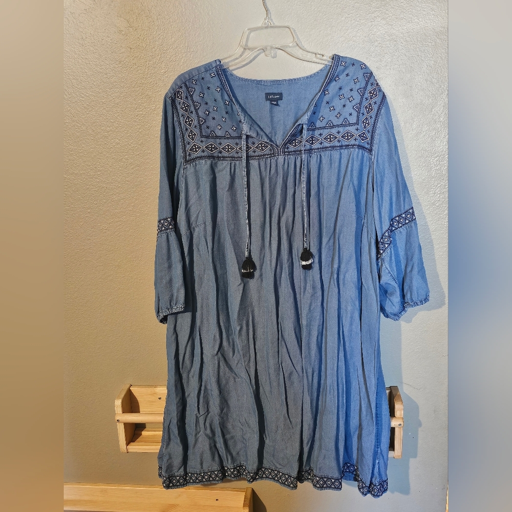 J. Jill Denim Tunic Dress with Embroidery